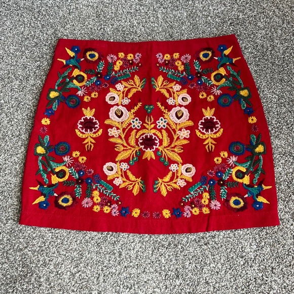 Altar'd State Dresses & Skirts - Altar'd State Red Boho Embroidered Linen Cotton Mini Skirt, Size Medium